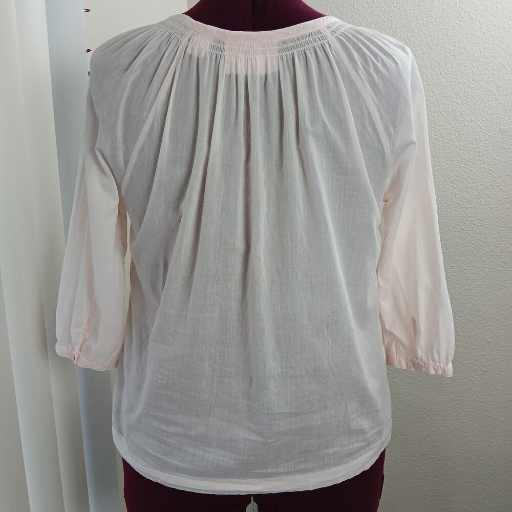 L.O.G.G. by H&M Sheer Pink Gauze Henley Blouse 8 pink lightweight cottage - Picture 3 of 16